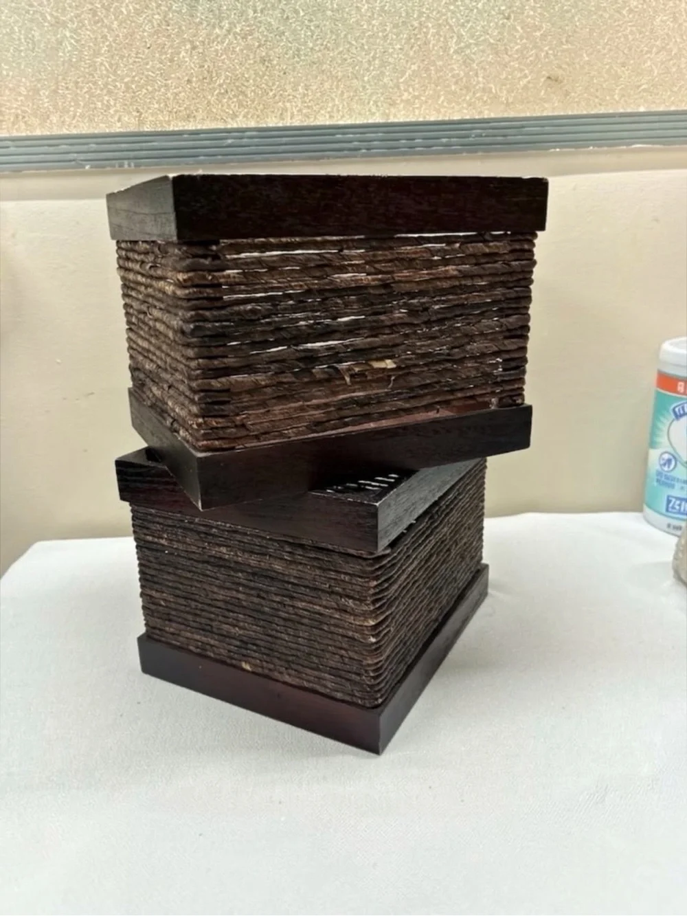 Vintage Set 2 Wood Storage Crates Woven Twine Baskets Rustic Farmhouse Decor